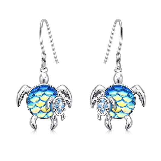 Turtle Earrings Sterling Silver Mom and Baby Dangle Mother and Daughter Tortoise