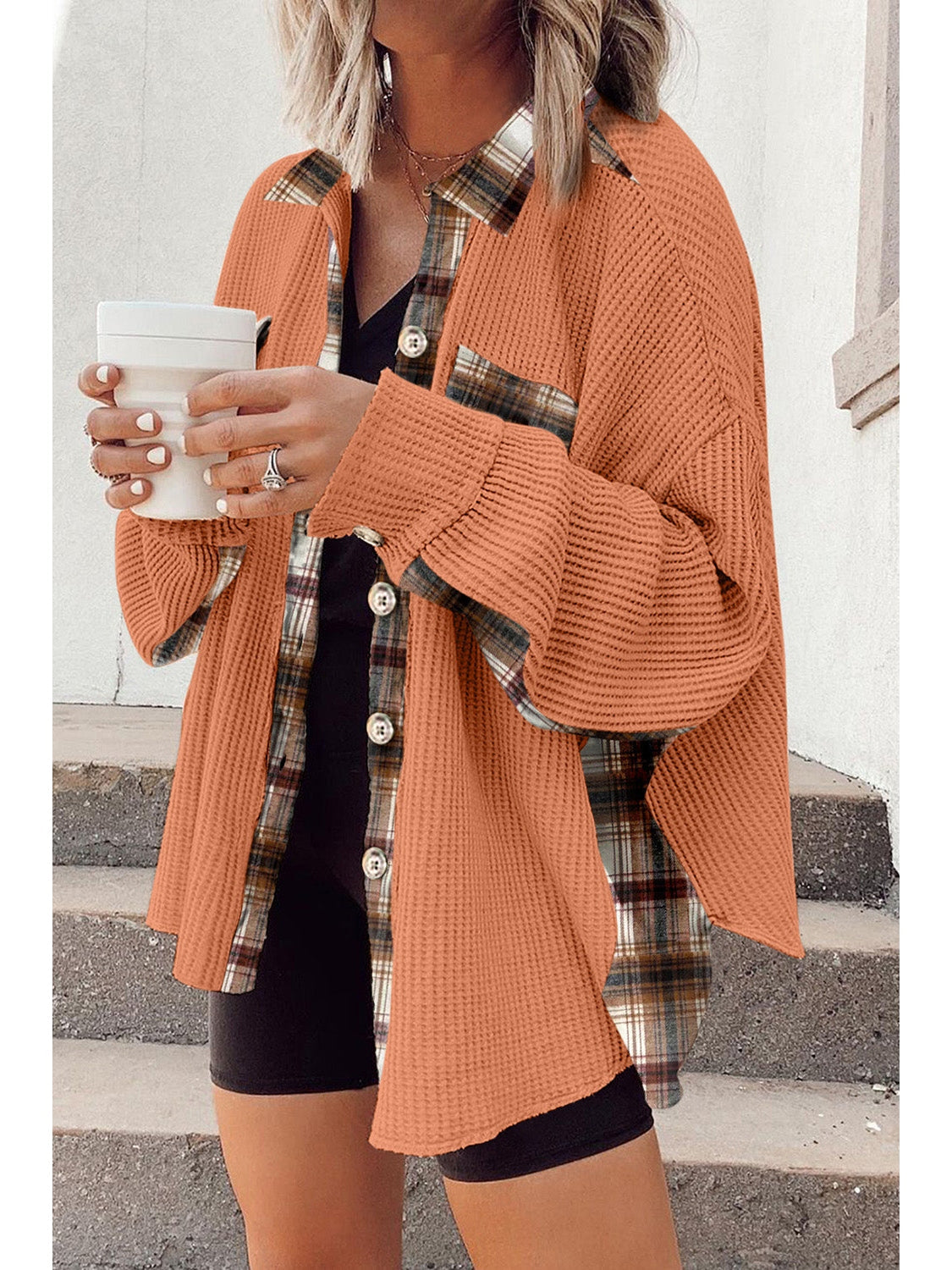 Plaid Button Down Collared Jacket