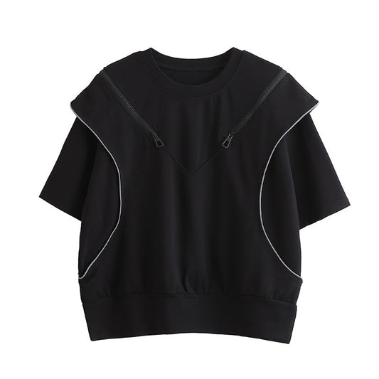 Black Off Shoulder T-Shirt with Zipper Detail