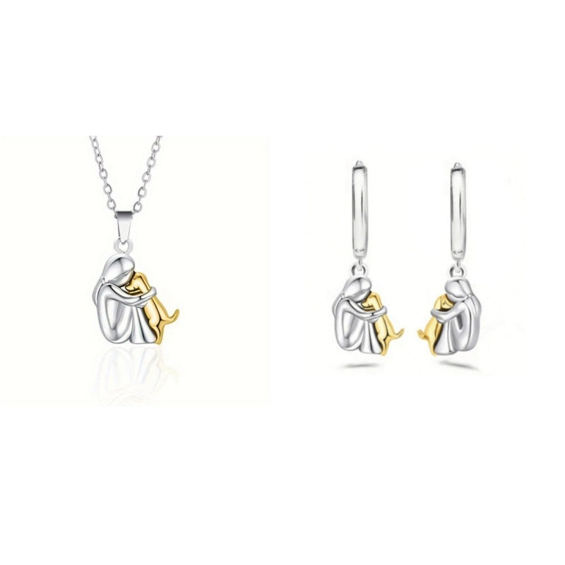 Fashion Little Girl And Dog Hug Necklace