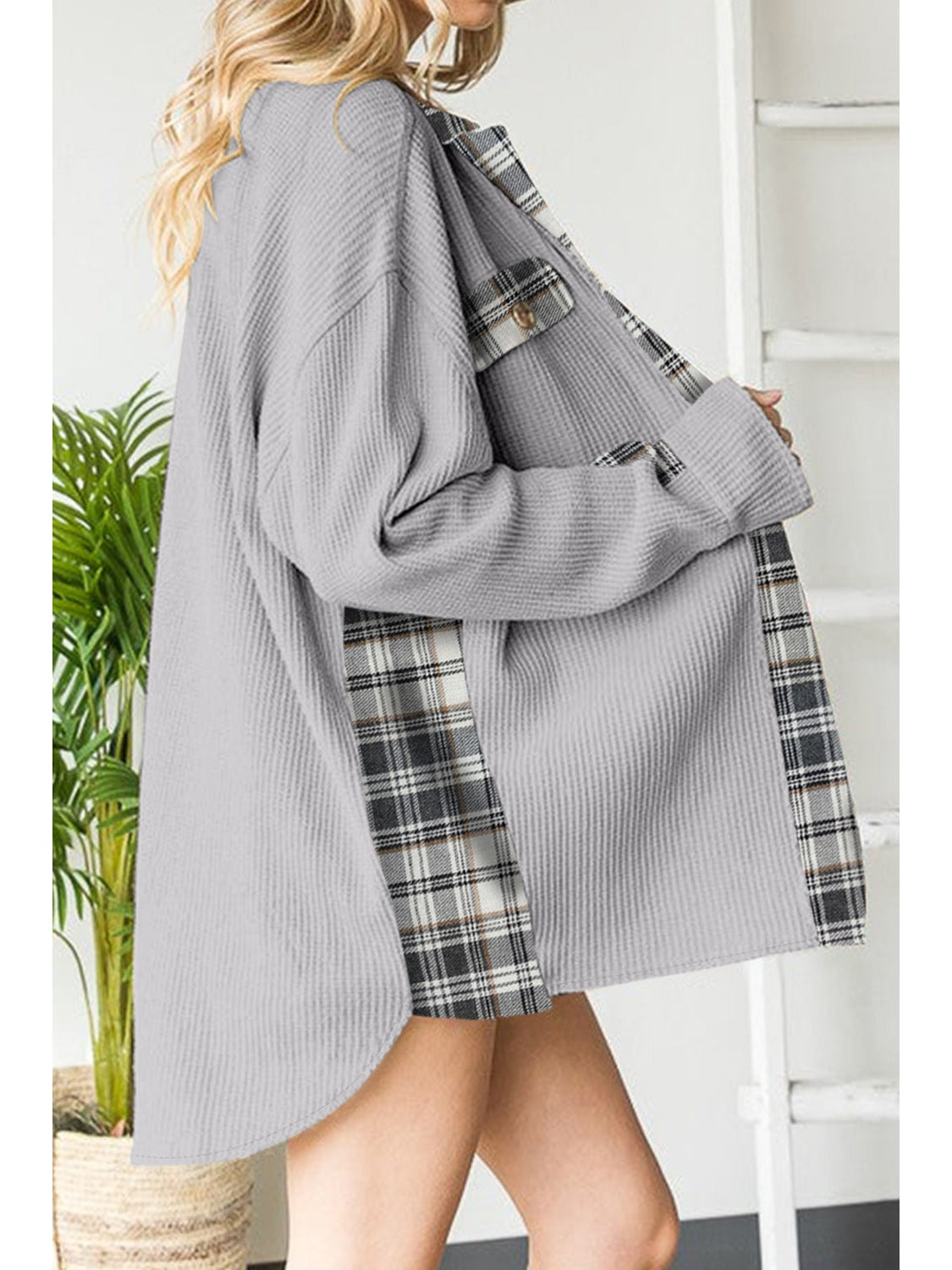 Plaid Button Down Collared Jacket