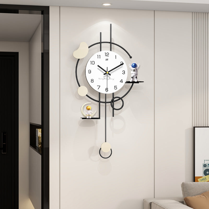Modern Astronaut Pendulum Wall Clock Space Themed Home Decor
