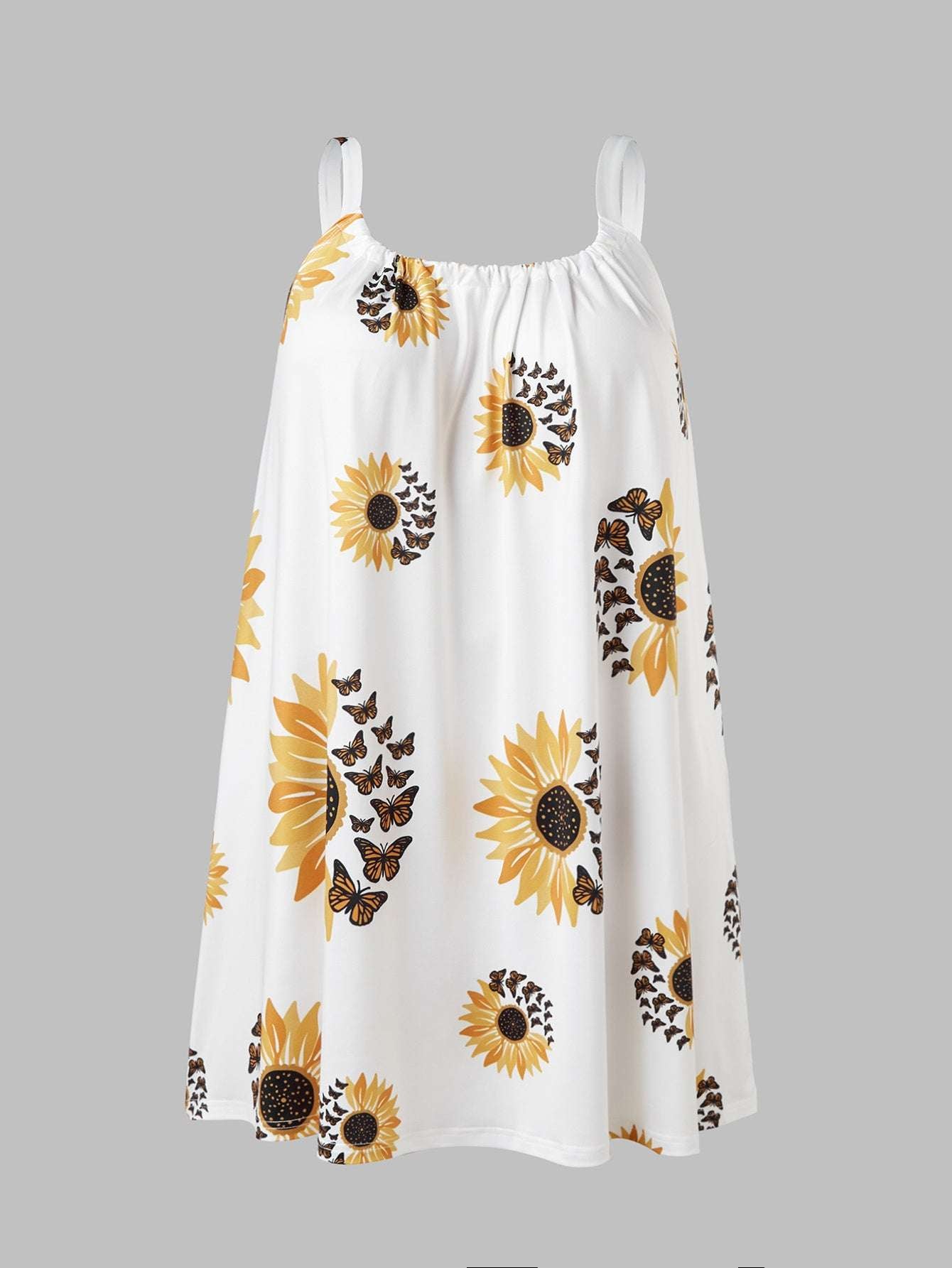 Plus Size Sleeveless Camisole Sunflower Printed Vest Elegant Wrap Women's Sexy Party Casual Loose Dresses