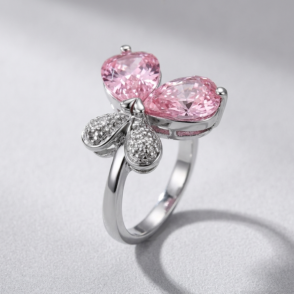 3W051 - Rhodium Brass Ring with AAA Grade CZ  in Rose