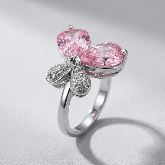 3W051 - Rhodium Brass Ring with AAA Grade CZ  in Rose