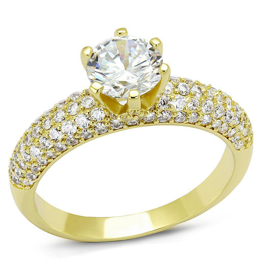3W1255 - Gold Brass Ring with AAA Grade CZ  in Clear