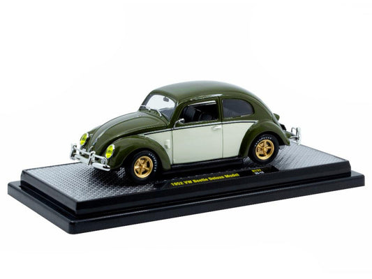 1952 Volkswagen Beetle Deluxe Model Dark Green with Beige Sides Limited Edition to 5250 pieces Worldwide 1/24 Diecast Model Car by M2 Machines
