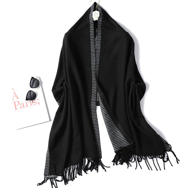 Luxury Striped Cashmere Blend Scarf - Extra Long Winter Shawl for Women, Soft Fashion Accessory