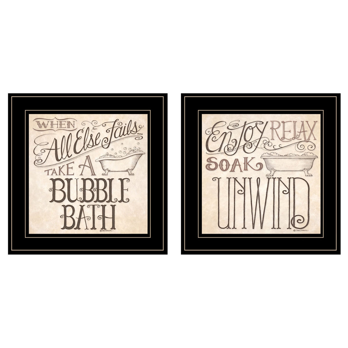 Set Of Two Soak and Unwind 3 Black Framed Print Bathroom Wall Art