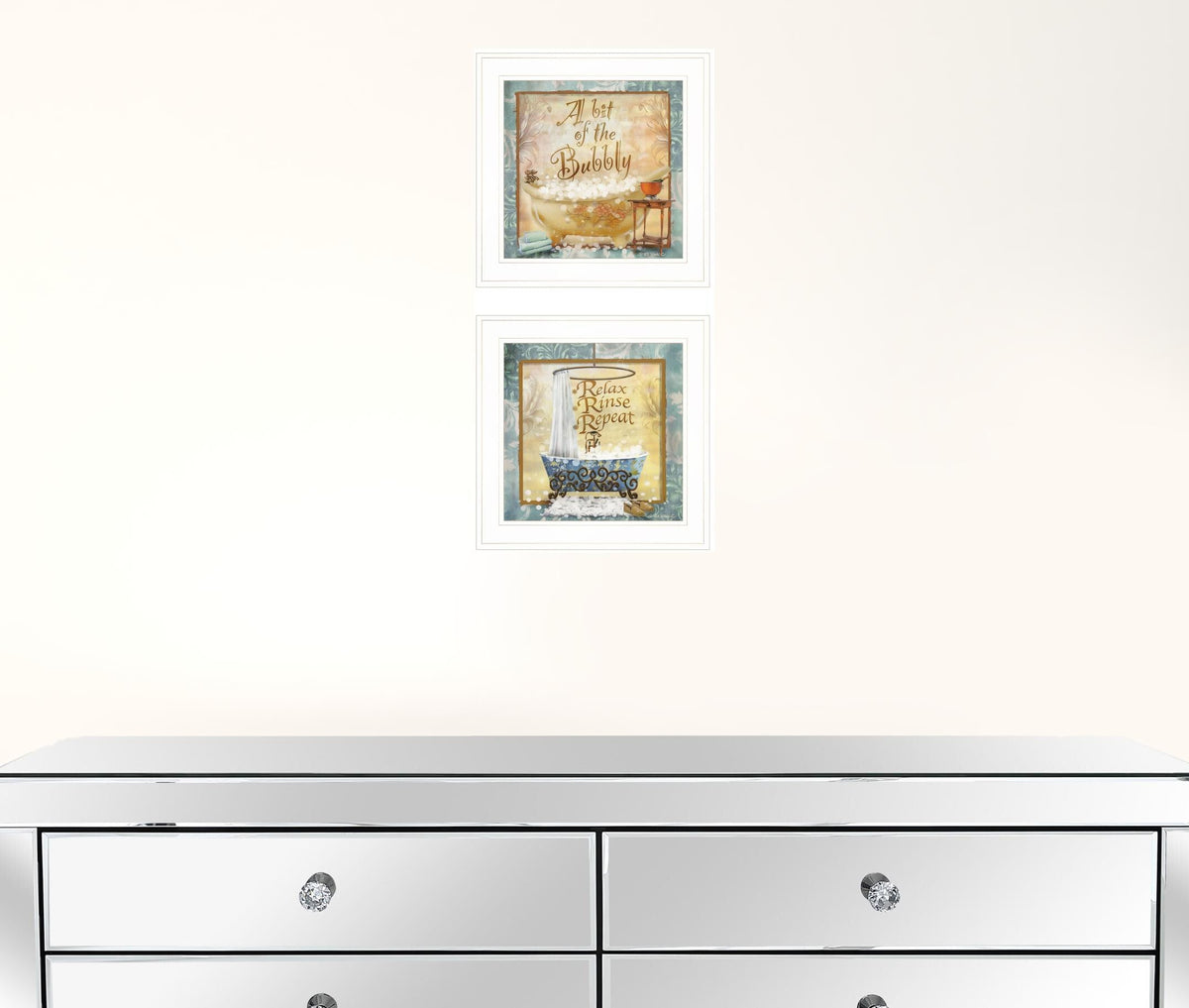 Set Of Two A Bit of Bubbly 1 White Framed Print Bathroom Wall Art