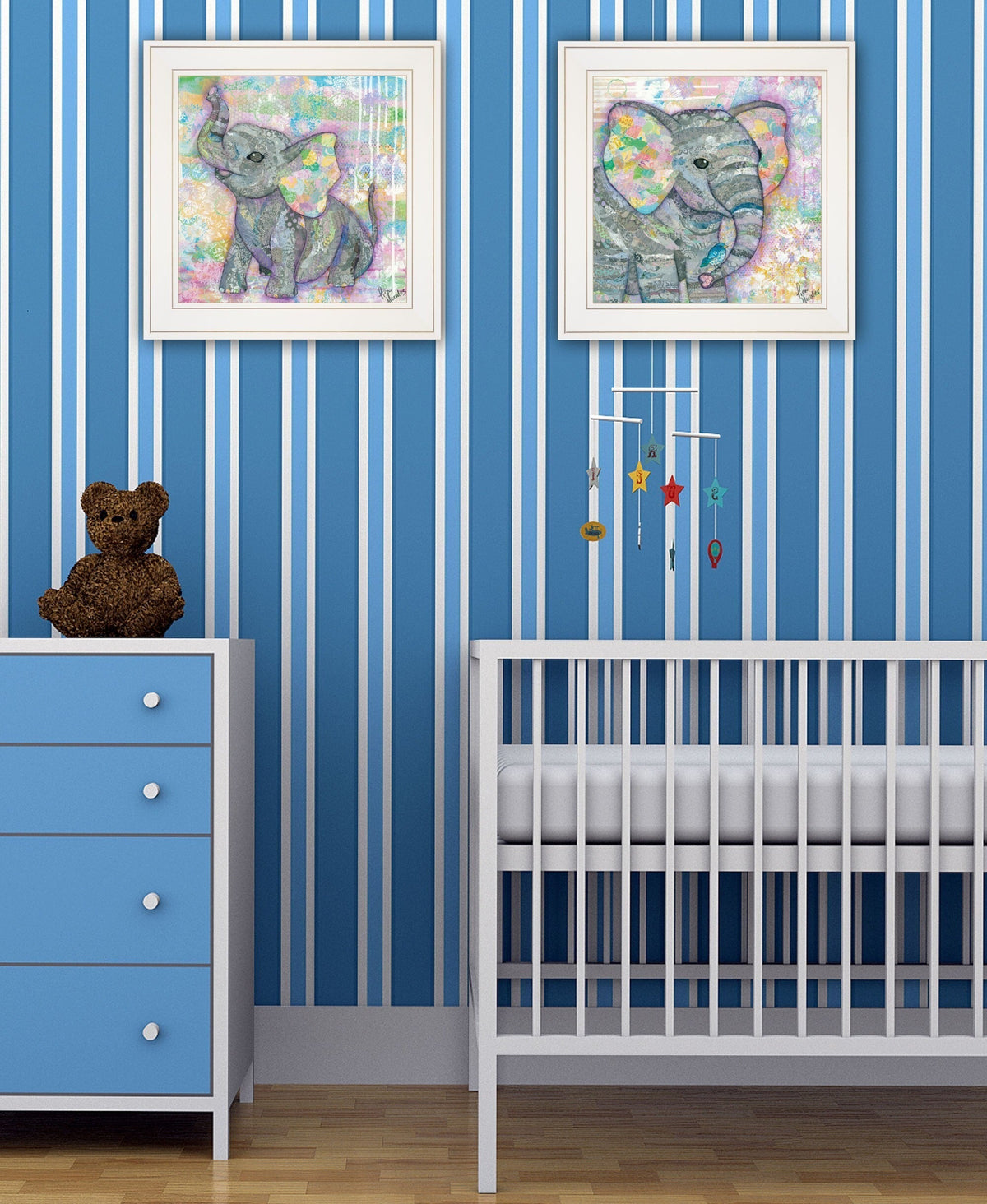 Set Of Two Elephant I and II 1 White Framed Print Wall Art