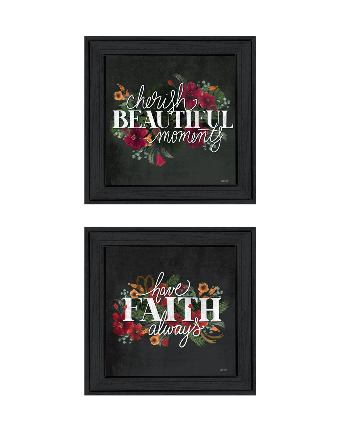 Set Of Two Cherish and Have Faith 1 Black Framed Print Wall Art