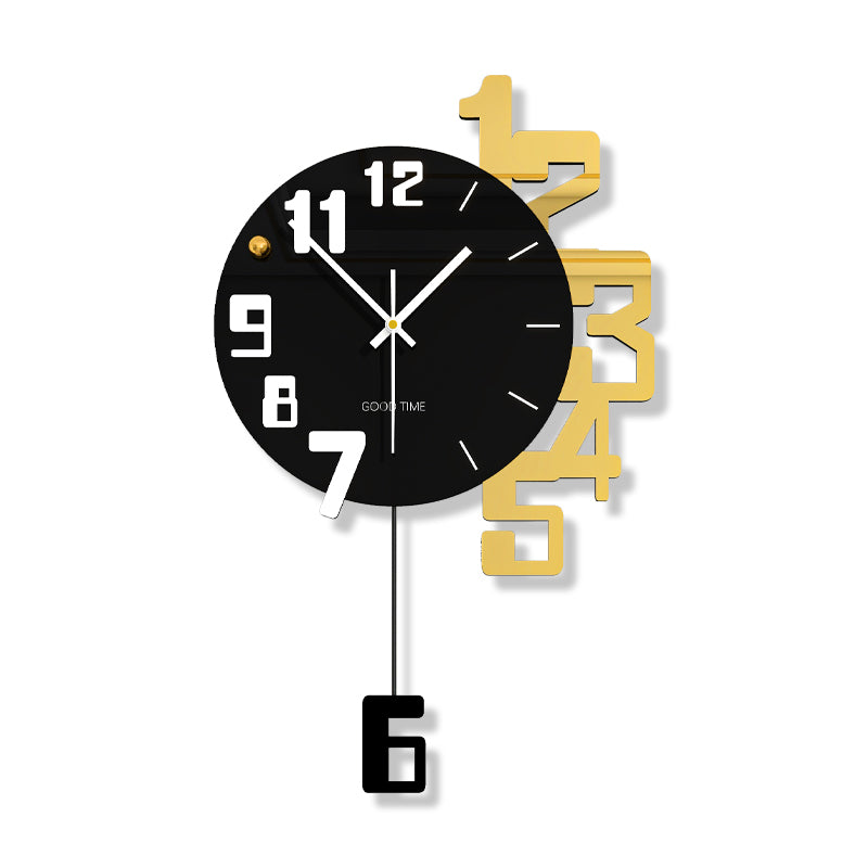 Modern Large Wall Clock Black Gold Pendulum Living Room Decor