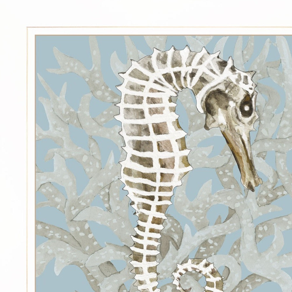 Set Of Two Coral Seahorse White Framed Print Wall Art