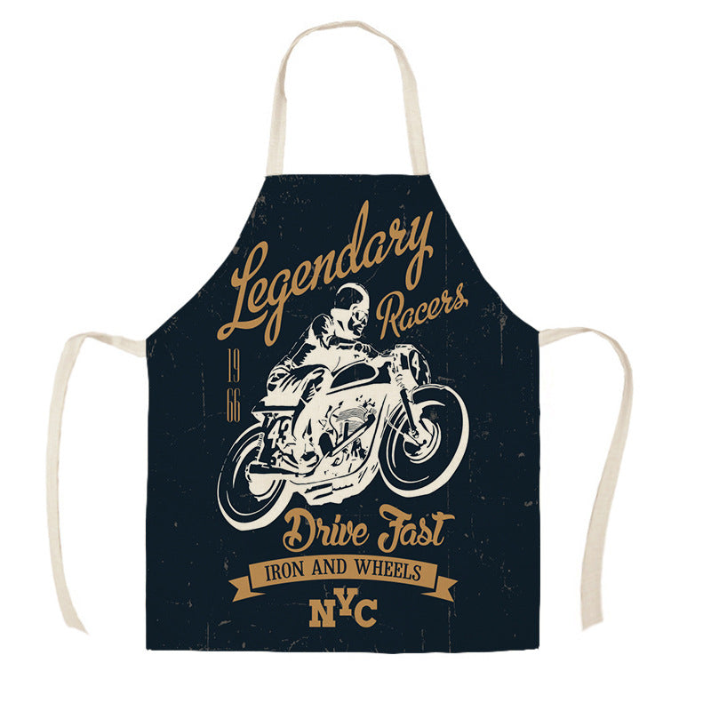 Creative Motorcycle Poster Art Letter Linen Kitchen Apron
