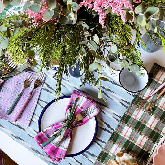 Chiapas Plaid Lilac Cocktail Napkins Set of 4