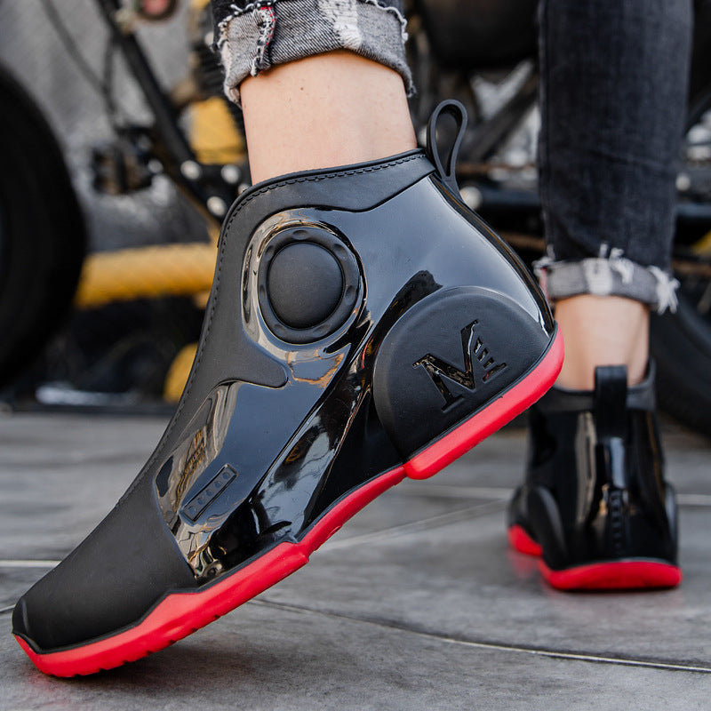 Motorcycle Rain Boots Men's Summer Youth Outdoor Non-slip Wading Shoes Fashion Low Top Flat Work Shoes Rubber Shoes