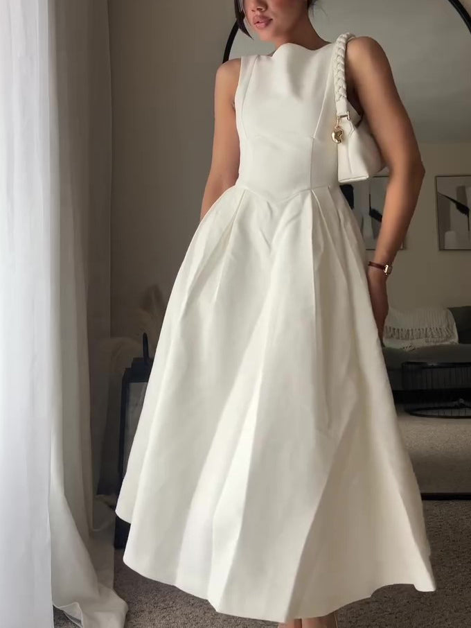White Round Neck Sleeveless Swing Dress