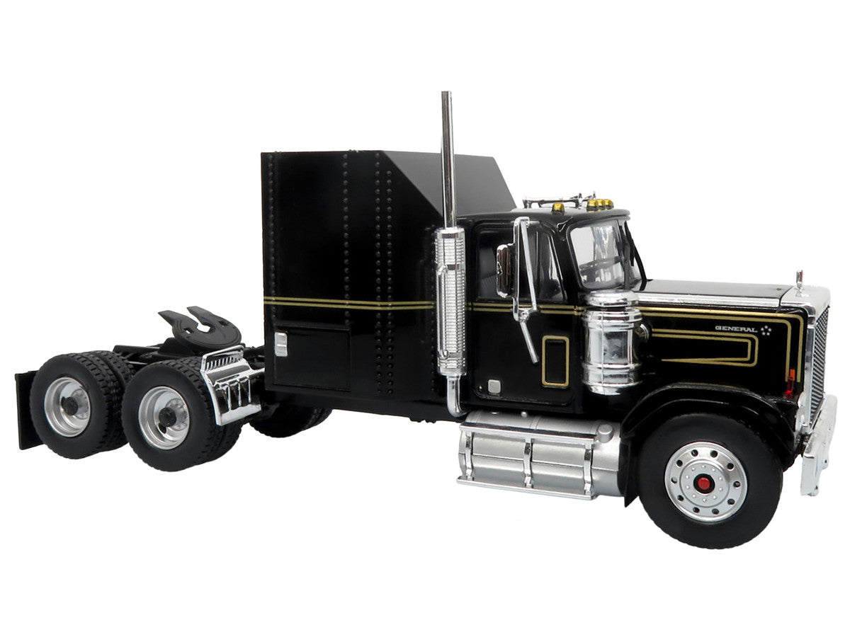 1980 GMC General Truck with Box Trailer Black with Gold Stripes and 1982 Pontiac Firebird Trans Am Black "Knight Set" "North American Vintage Truck Collection" Limited Edition to 252 pieces Worldwide 1/43 Diecast Model by Iconic Replicas