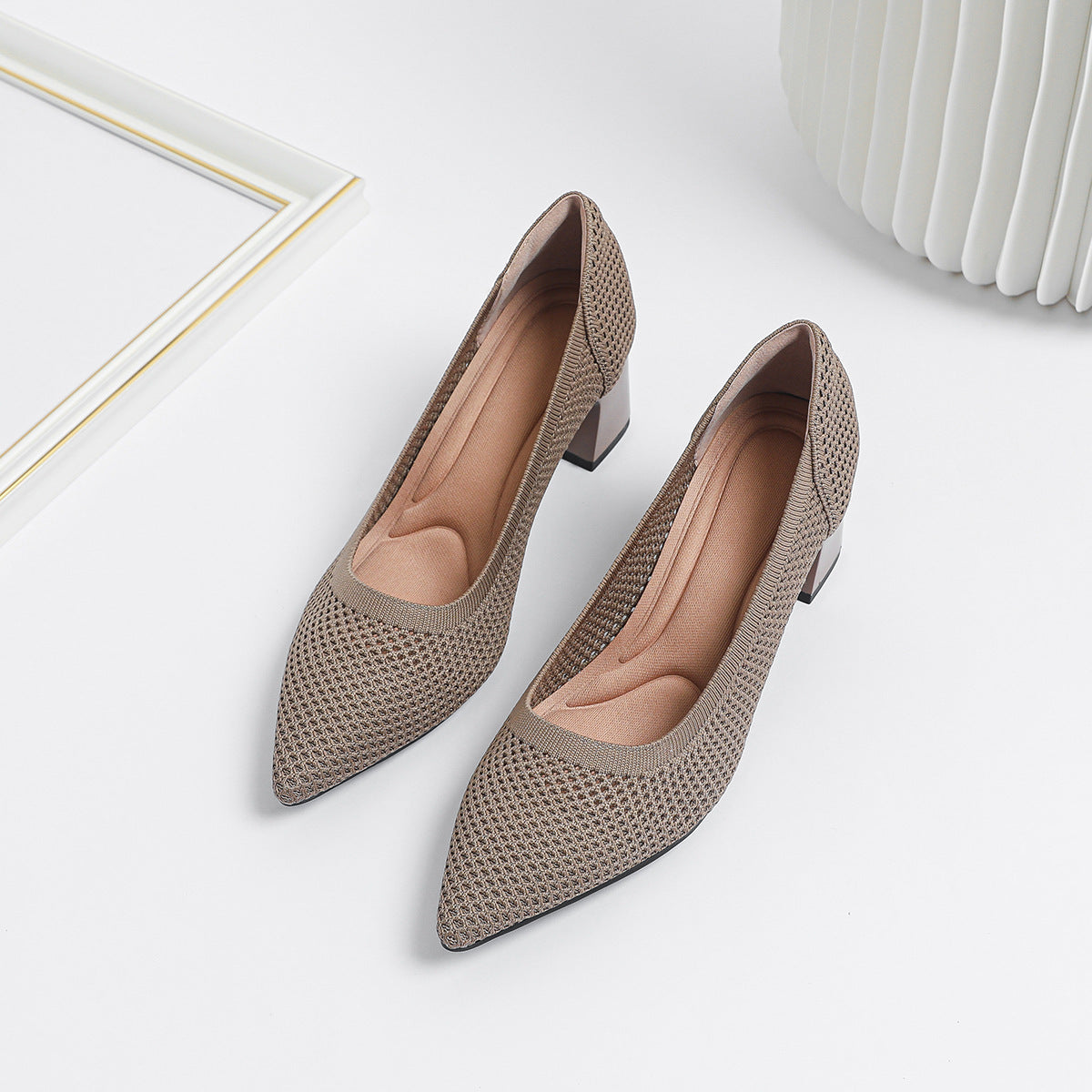 Women's Summer Casual Pointed Toe Chunky Heel Hollow Sandals