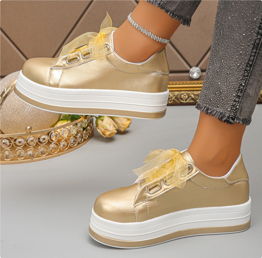 Single Large Size Casual European And American Lace-up Flat Round Toe Platform Women's Shoes