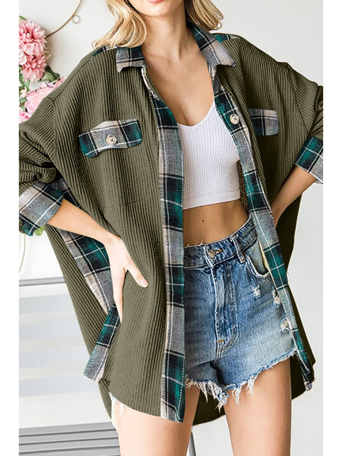 Plaid Button Down Collared Jacket