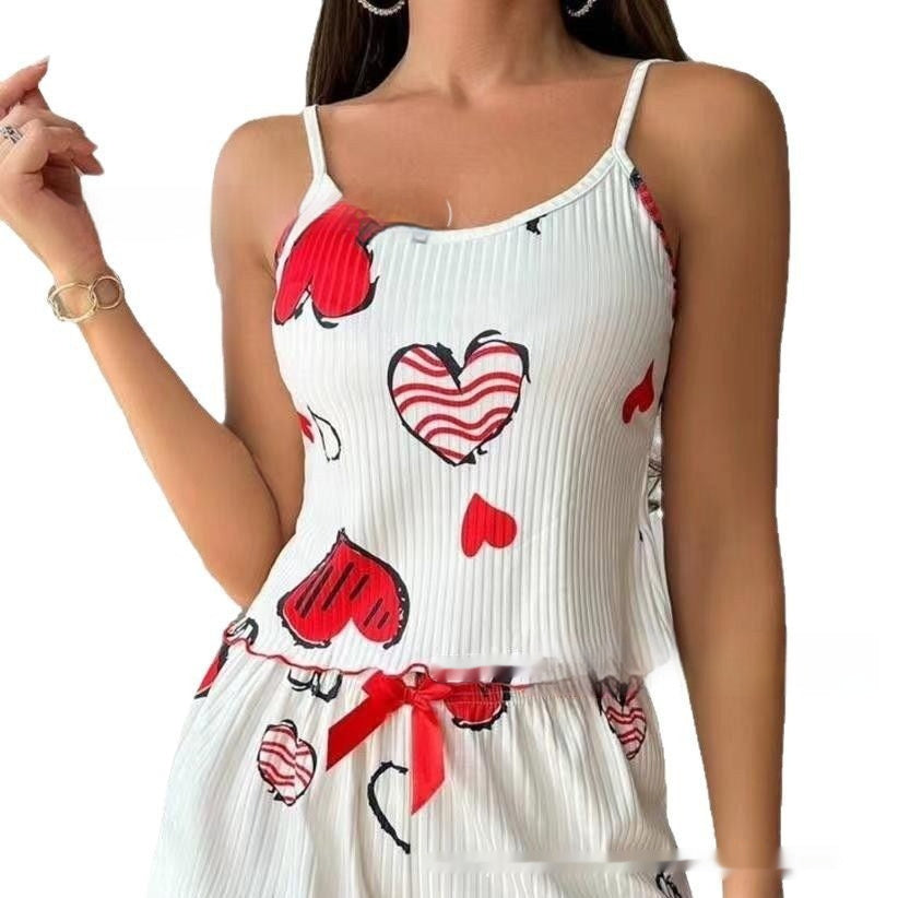 Summer Suspender Elastic Shorts Pajamas Women's Suit