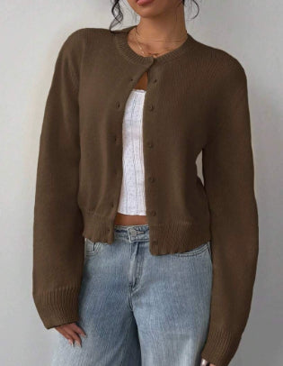 Chic Long Sleeved Knitted Cardigan Fashion Slim Solid Color Short Sweater For Women Clothing