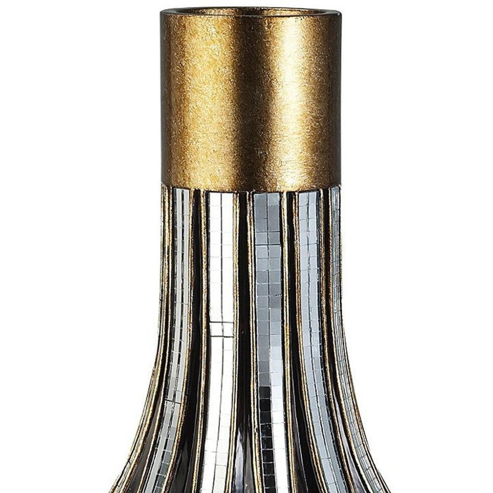 16" Gold and Black Striped Bud Polyresin Table Vase