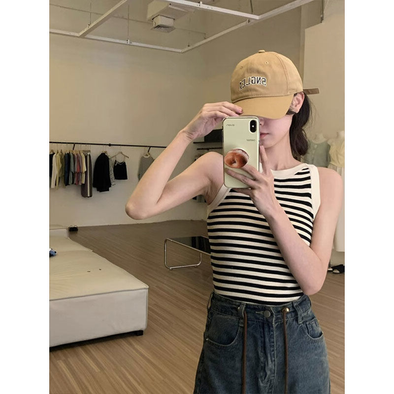 Striped Knitted Small Tank Top Vest For Women