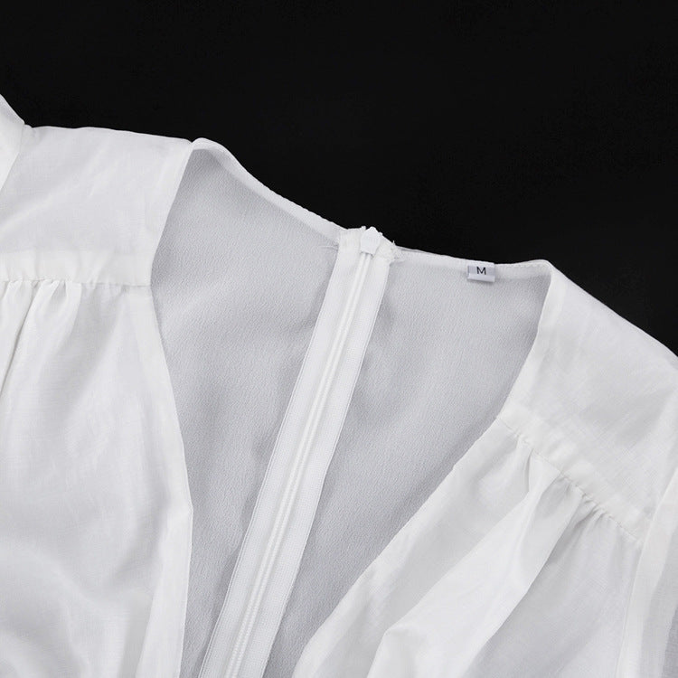 White Corset Puff Sleeve Mini Dress
