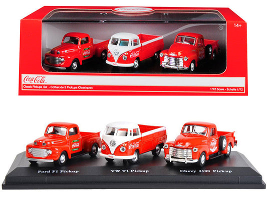 "Classic Pickups" Gift Set of 3 Pickup Trucks "Coca Cola" 1/72 Diecast Model Cars by Motorcity Classics