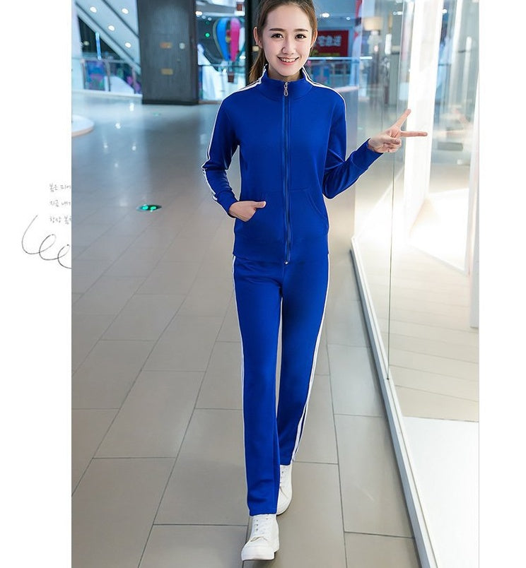 Spring and Autumn New Korean Fashion Running Sportswear Set Female Student Stand Collar Three Bars Two Piece Set Women