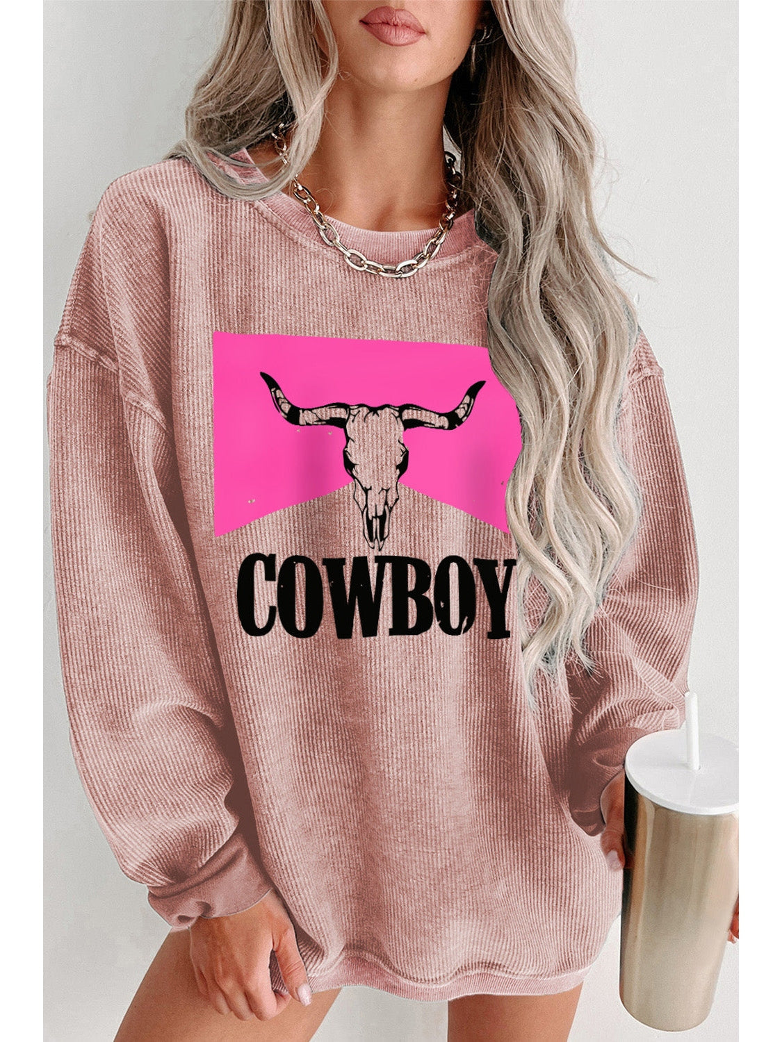 Women Cowboy Graphic Round Neck Sweatshirt