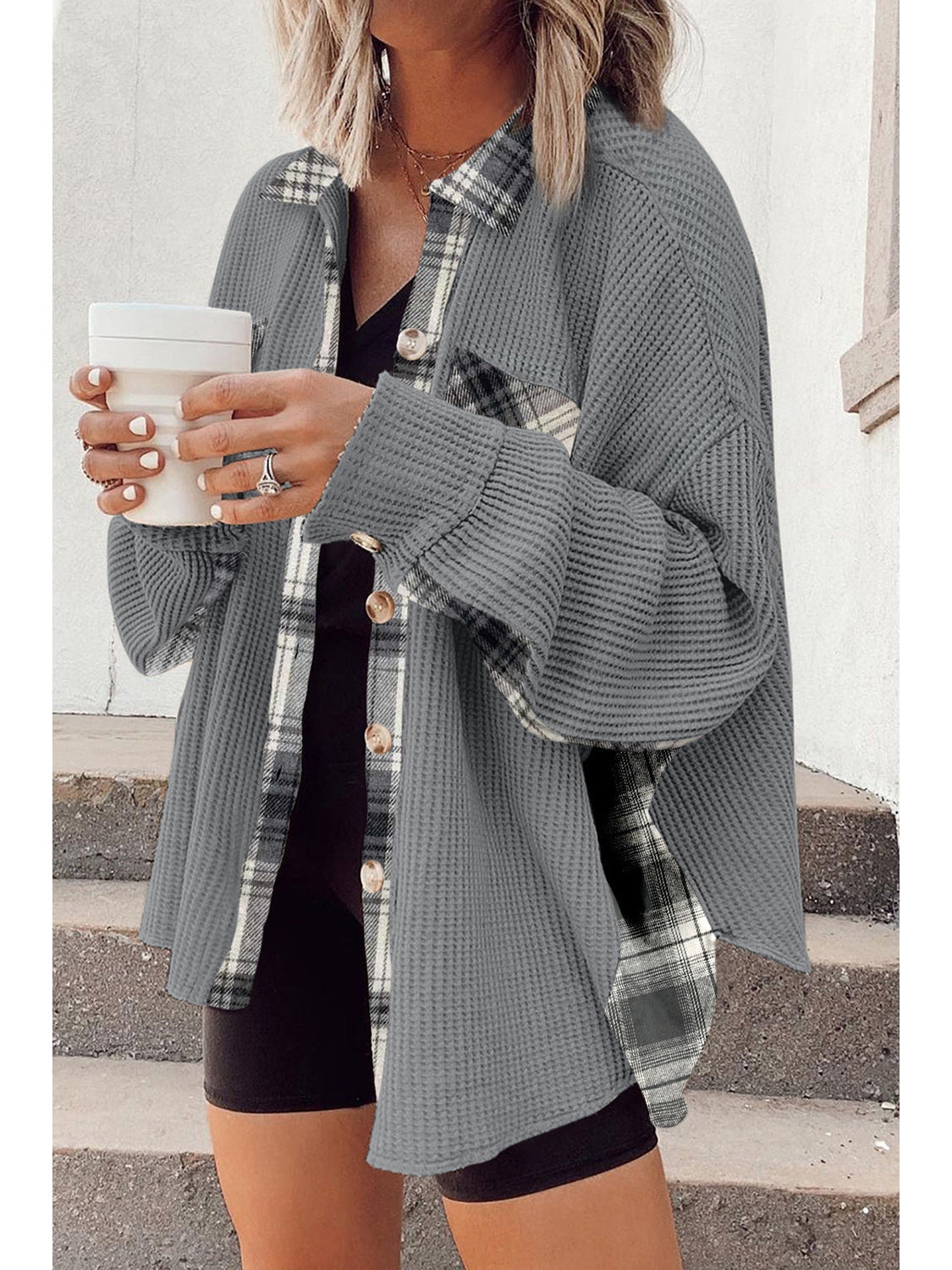 Plaid Button Down Collared Jacket