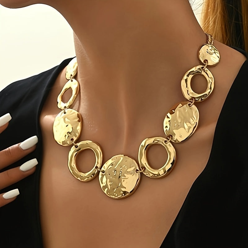 Lxalry Hammered Texture Geometric Gold  Necklace  Handmade Layered Statement Jewelry For Women   Modern Artisan Gift For Elegant  Everyday  Evening Outfits