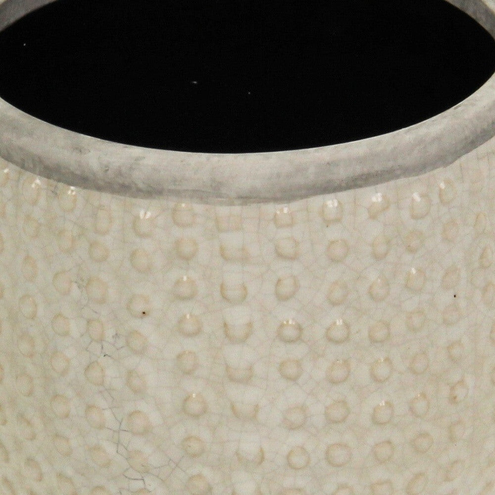 6" Beige Dot Ceramic Indoor Outdoor Round Pot Planter