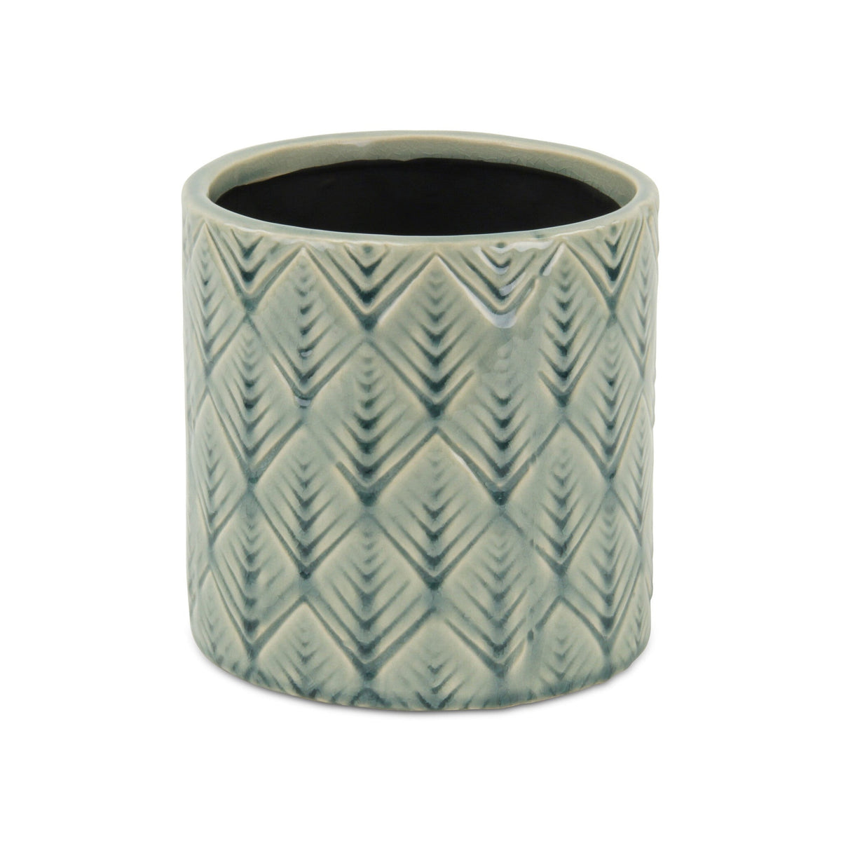 6" Green Geometric Ceramic Indoor Outdoor Round Pot Planter