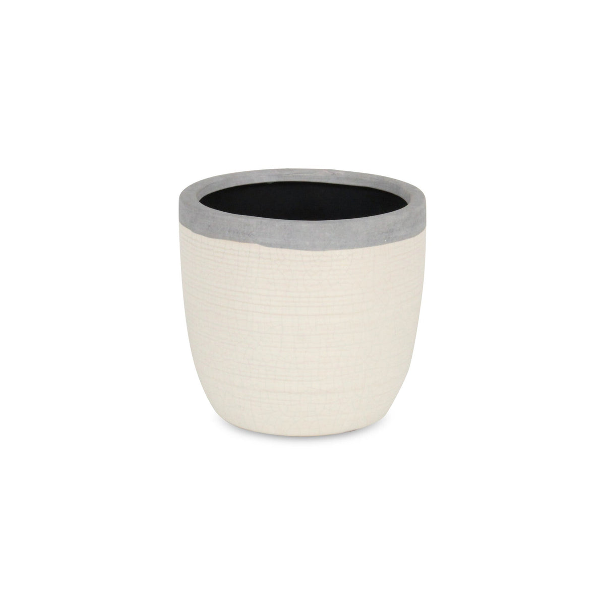 6" Cream and Gray Crackle Glaze Ceramic Indoor Outdoor Round Pot Planter