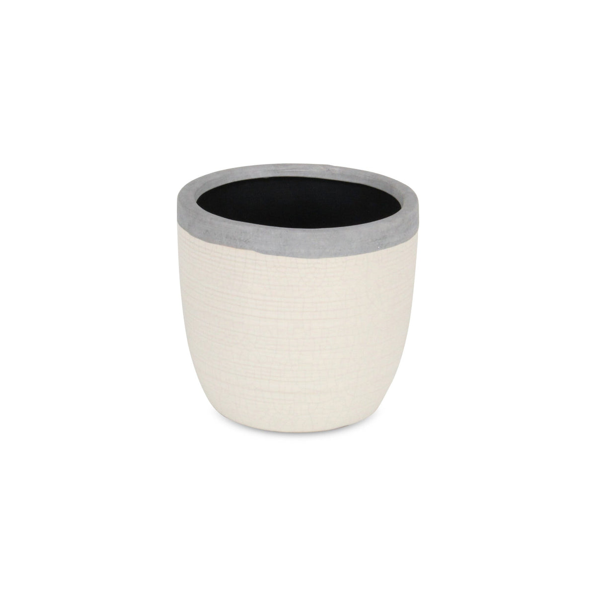 6" Cream and Gray Crackle Glaze Ceramic Indoor Outdoor Round Pot Planter