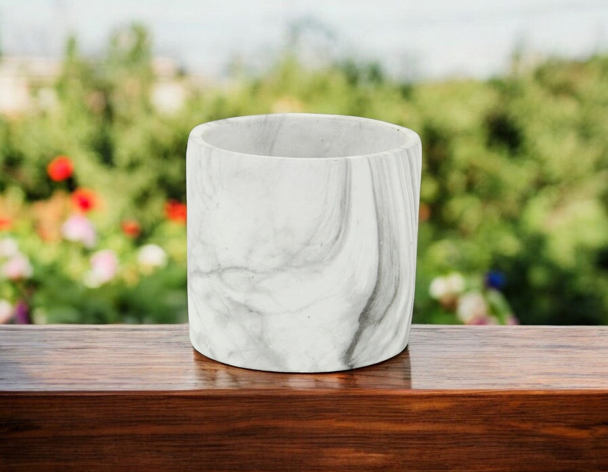 6" White and Gray Marbleized Ceramic Indoor Outdoor Round Pot Planter