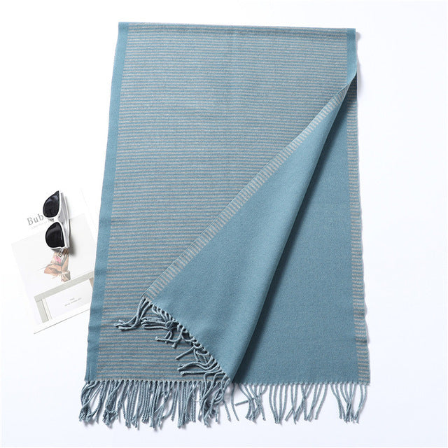 Luxury Striped Cashmere Blend Scarf - Extra Long Winter Shawl for Women, Soft Fashion Accessory