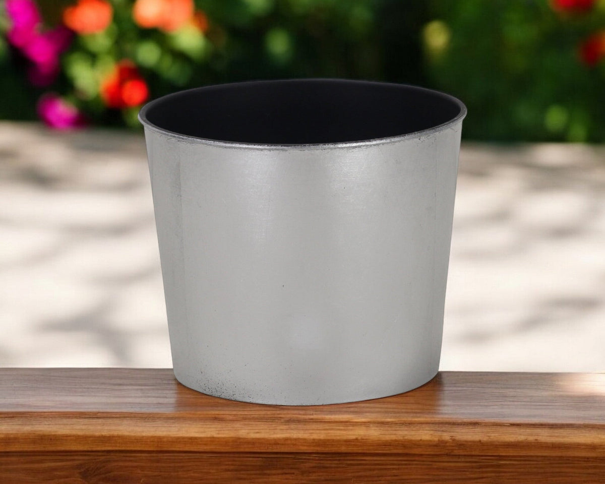 7" Silver Recycled Plastic Indoor Outdoor Round Pot Planter