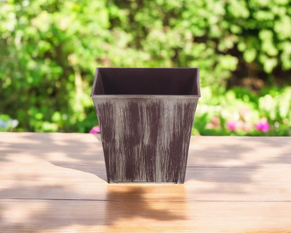 7" Brown and Ivory Textural Tone On Tone Recycled Plastic Indoor Outdoor Square Pot Planter
