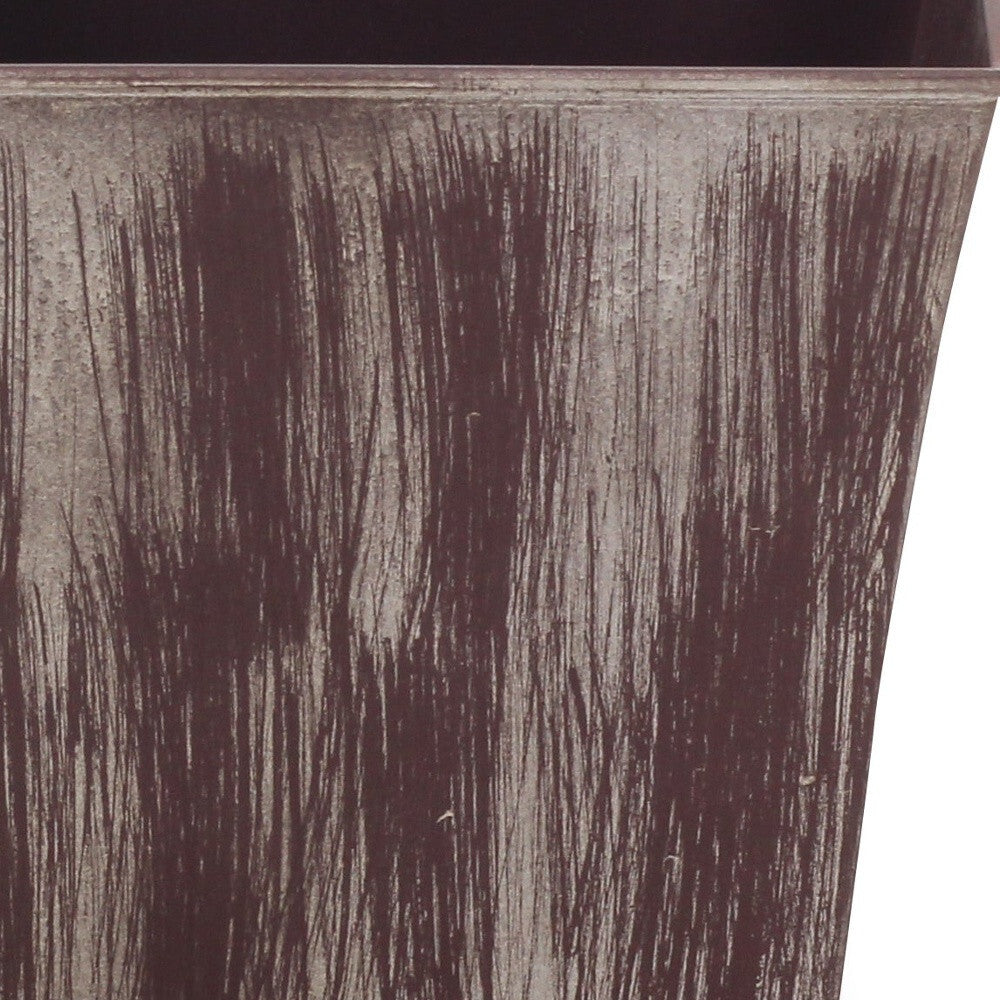 7" Brown and Ivory Textural Tone On Tone Recycled Plastic Indoor Outdoor Square Pot Planter