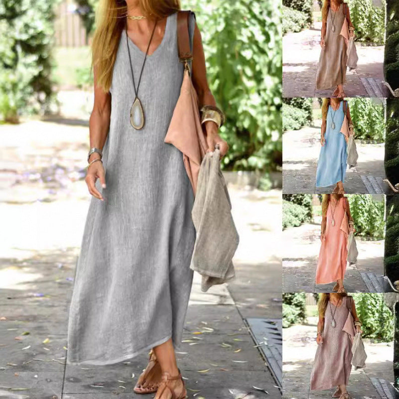 2026 Women's New European And American Dress Summer Fashion Versatile Cotton And Hemp Dress