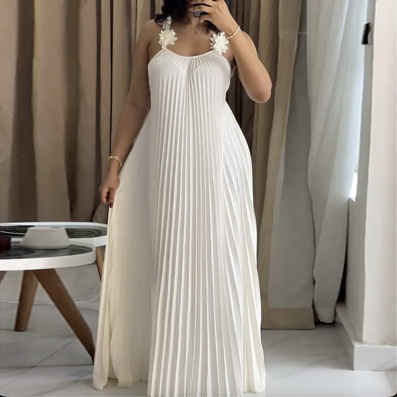 Vacation Suspender Pleated Dress