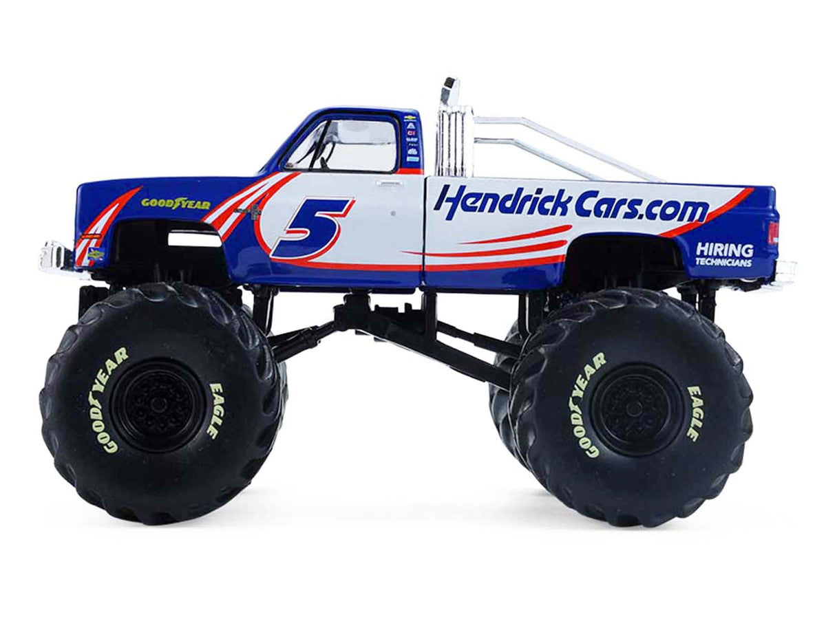 1981 Chevrolet K20 Monster Truck #5 "HendrickCars.com" Blue and White with Graphics "Kings of Crunch - Hendrick Motorsports Tribute" Special Edition 1/64 Diecast Model Car by Greenlight