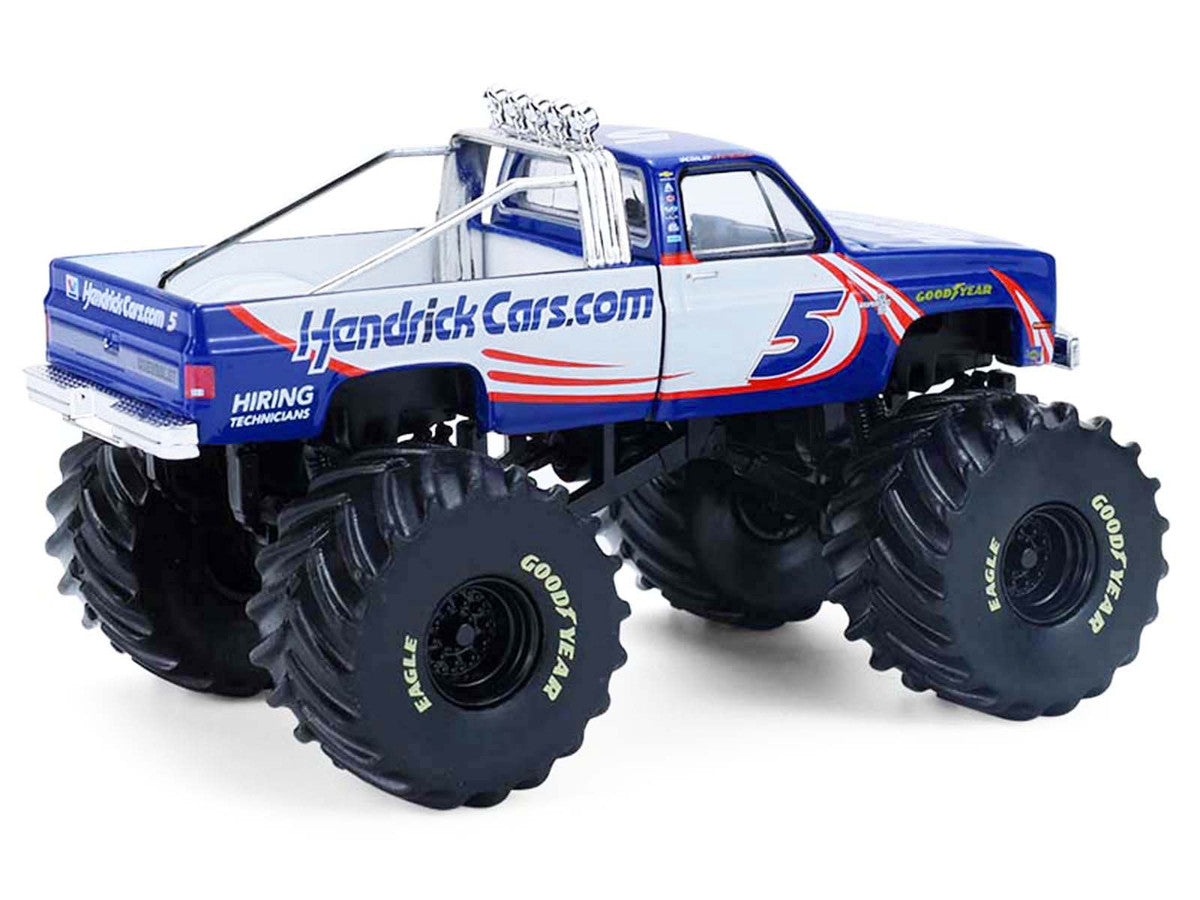 1981 Chevrolet K20 Monster Truck #5 "HendrickCars.com" Blue and White with Graphics "Kings of Crunch - Hendrick Motorsports Tribute" Special Edition 1/64 Diecast Model Car by Greenlight