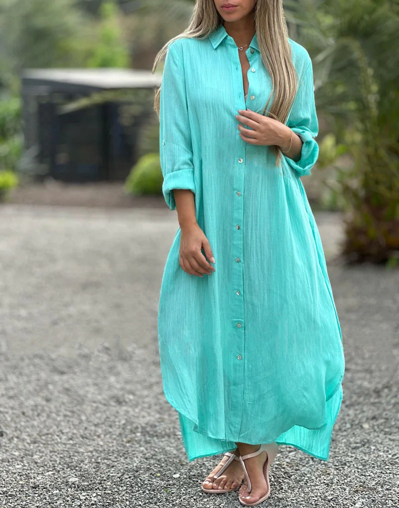 2026 Women's Dress, Cotton And Linen Shirt, Long Skirt, Fashionable Casual Long Sleeved Cardigan Dress